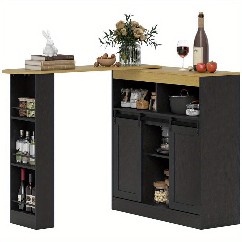 Uitbreidbare Barset – Bartafel Set – Bar Tafel – Bar Kruk – Bar Stoel – 3 Verstelbare Planken – Robuuste MDF Constructie