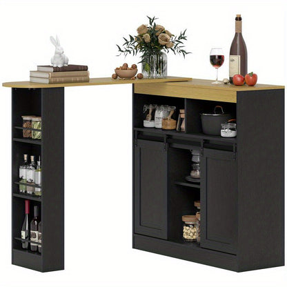Uitbreidbare Barset – Bartafel Set – Bar Tafel – Bar Kruk – Bar Stoel – 3 Verstelbare Planken – Robuuste MDF Constructie