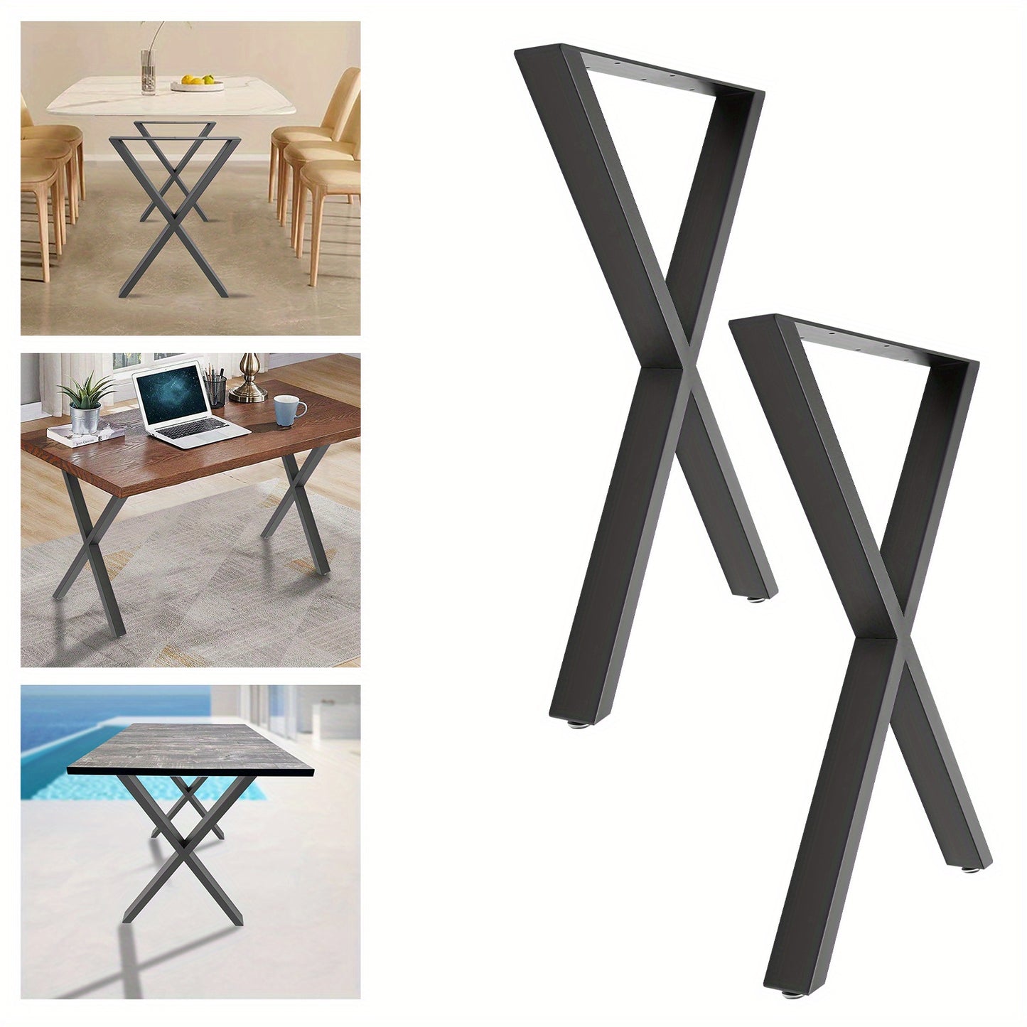 Tafelpoten – Tafelonderstel – Meubelpoot – Tafelpoot Set – X-vormige Tafelpoot – Verstelbare Hoogte – Zwart Stalen Design – Draagvermogen 200 kg