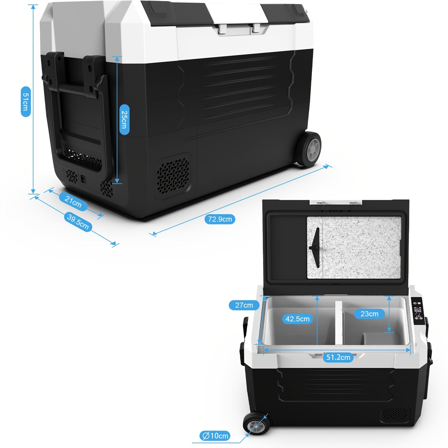 Draagbare Koel- en Vriesunit – Koelbox – Vriesbox – Camping Koeler – Mobiele Koelbox – Dual-Zone Temperatuurregeling – 35L/40L/45L Met Antislip Wielen