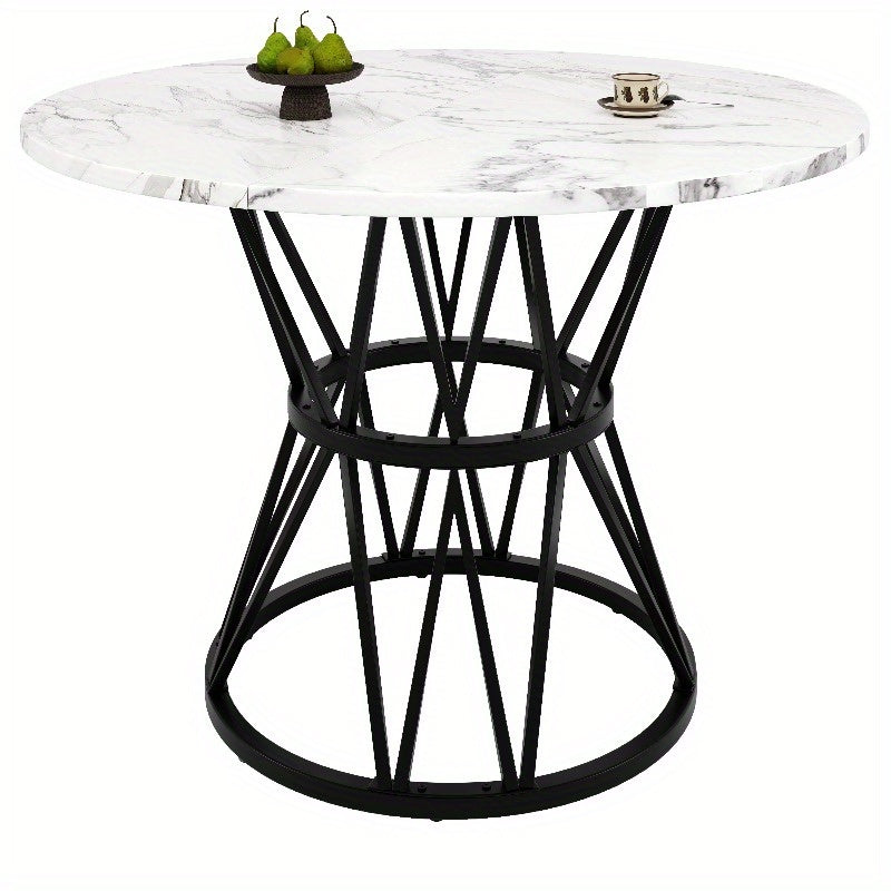 Ronde Eettafel – Tafeltje – Keukentafel – Eettafel Rond – Tafel 4 Personen – Marmeren Blad – Zwart Metalen Tripod Onderstel – 100x100x76 cm – Duurzaam & Stijlvol