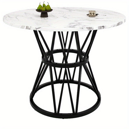 Ronde Eettafel – Tafeltje – Keukentafel – Eettafel Rond – Tafel 4 Personen – Marmeren Blad – Zwart Metalen Tripod Onderstel – 100x100x76 cm – Duurzaam & Stijlvol