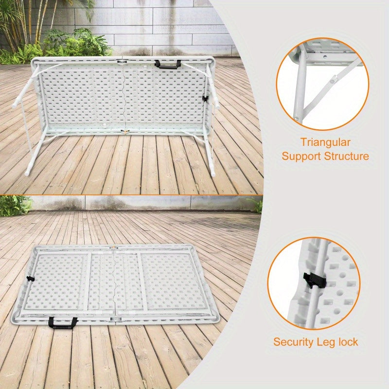 Campingtafel – Kampeertafel – Klaptafel – Vouwtafel – Inklapbare Tafel – Verstelbare Hoogte 125 cm – Stevig Wit Tafelblad & Zwarte Poten – Draagkracht 135 kg