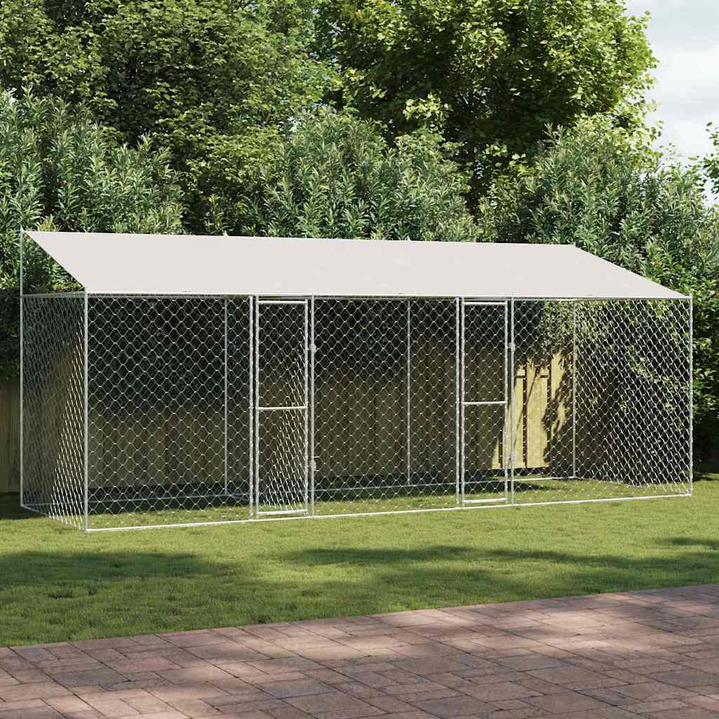 Hondenbench – Hondenkooi – Buitenkennel – Hondenren – Hondenverblijf – Verzinkt Staal – Weerbestendig Polyethyleen Dak – 6x2x2,56 m