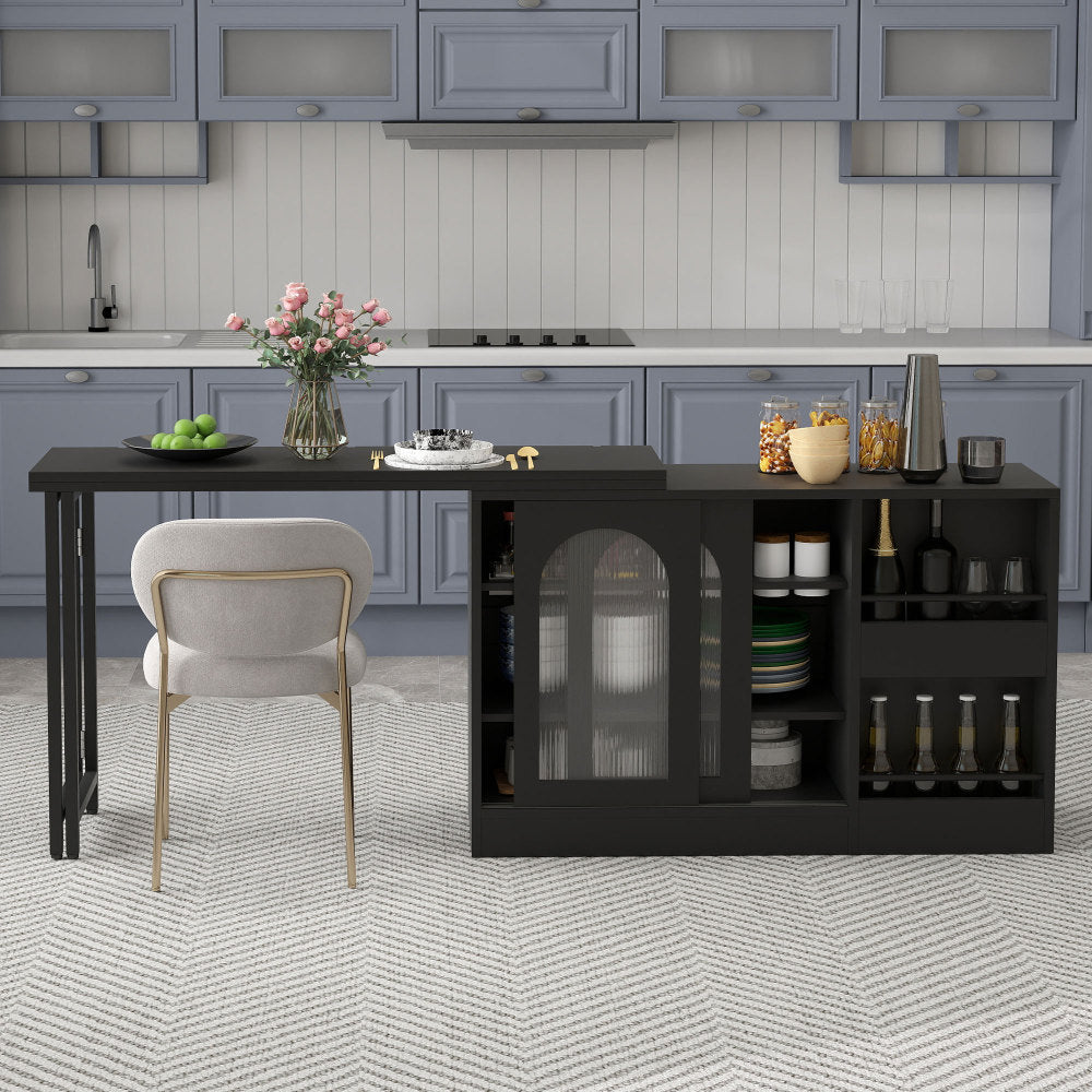 Bartafel – Bartefel – Statafel – Keukentafel – Koffietafel – Uitschuifbaar – 360° Draaibaar – Zwart Metaal – Met Glasdeuren