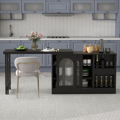 Bartafel – Bartefel – Statafel – Keukentafel – Koffietafel – Uitschuifbaar – 360° Draaibaar – Zwart Metaal – Met Glasdeuren