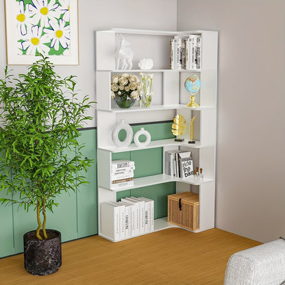 Boekenrek Hoekboekenkast Boekenplank Vakkenkast Stellingkast – 5 Laags Zwart – Hardhout & Spaanplaat – Vrijstaand Ruimtebesparend Design – Eenvoudige Montage Zonder Gereedschap