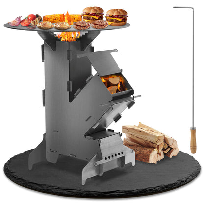 Raketkachel – Houtkachel – Campingkachel – Buitenkachel – Pelletkachel – Carbon Staal 3mm – Inclusief Grillplaat & Brandhaak