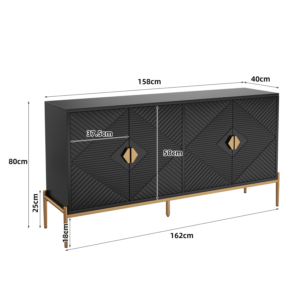 Dressoir – Modern Sideboard – Opbergkast – Ladekast – Kast – Zwart – 162x80x40 cm – Minimalistisch Design – Geschikt Voor Woonkamer Eetkamer Hal