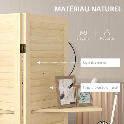 Kamerscherm – Roomdivider – Scheidingswand – Paravent – Kamerverdeler – 4 Panelen – Paulownia Hout – 3 Planken – Inklapbaar – Natuurlijke Houtkleur