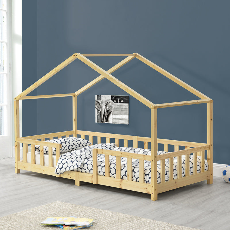 Kinderbed – Kinderbedje – Bed voor Kinderen – Huisjesbed – Halfhoogslaper – Valbescherming – Hoogwaardig Dennenhout – Matras 90x200 cm