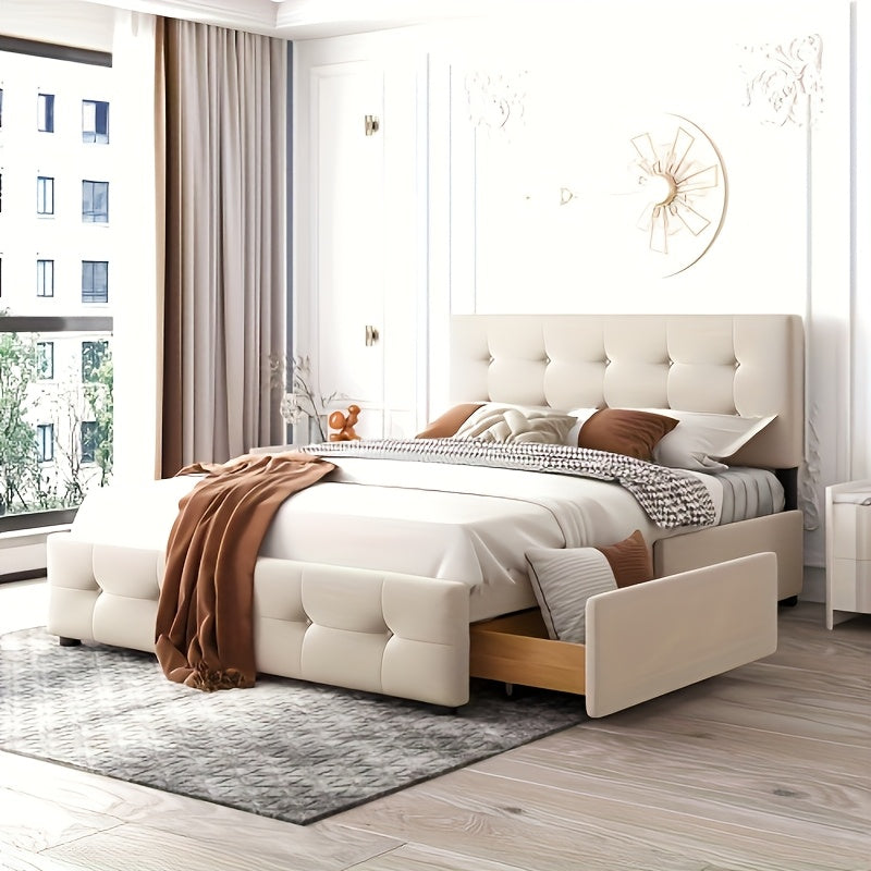 Bedframe – Eenpersoonsbed – Tweepersoonsbed – Platformbed – Slaapbank – Modern – Beige – Bamboe – Eéndelig Ontwerp – Direct Klaar Voor Gebruik
