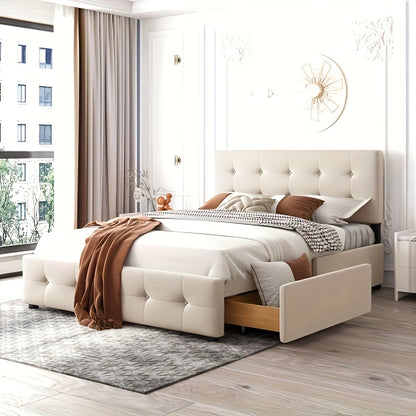 Bedframe – Eenpersoonsbed – Tweepersoonsbed – Platformbed – Slaapbank – Modern – Beige – Bamboe – Eéndelig Ontwerp – Direct Klaar Voor Gebruik