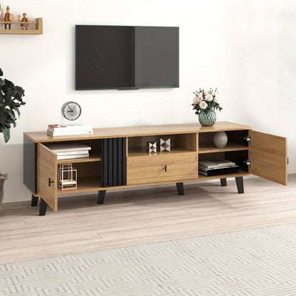 Tv Meubel – Tv Kast – Tv Meubels – Lowboard – Tv Dressoir – 170 Cm Breed – Hout En Glas – Stijlvol Zwart Design