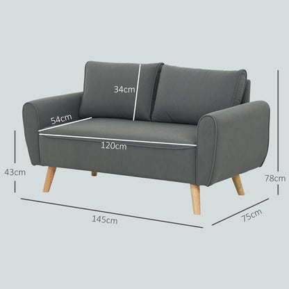 Bankstel – Tweezitsbank – 2-Zitsbank – Sofa – Bank – Donkergrijs Corduroy – Compact 145x75x78 CM – Inclusief 2 Rugkussens