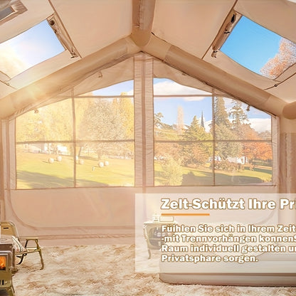 Opblaastent – Opblaasbare Tent – Familietent – Kampeertent – Tunneltent – Ruim 6-10 Persoons – Stevig Oxford Doek – Ventilatie & Muskietengaas