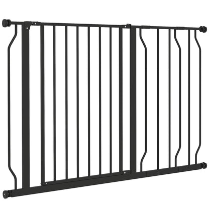 Veiligheidshekje Huisdier – Hondenhekje – Traphekje – Puppy Barrière – Verstelbaar Hek – Zwart – Stalen Frame – Klemmontage – 75-115x76 cm