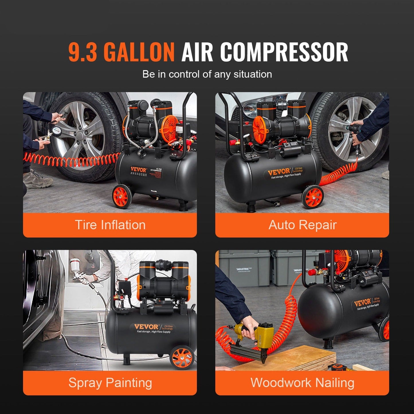 Luchtcompressor – Compressor – Aircompressor – Pneumatische Compressor – Olievrije Compressor – 9.3 Gallon – Ultrastil 70 dB – Krachtige 1800W Motor
