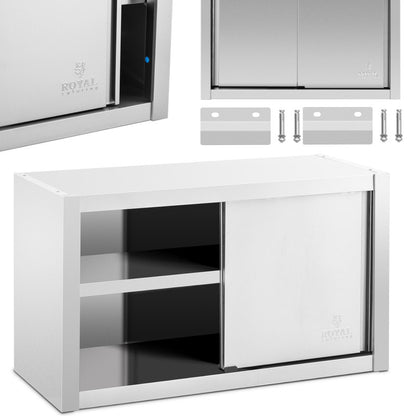 Vitrinekast – Wandkast – Opbergkast – Schuifdeurkast – Keukenkast – Roestvrij Staal – 100 x 45 x 60 cm – 2 Schuifdeuren
