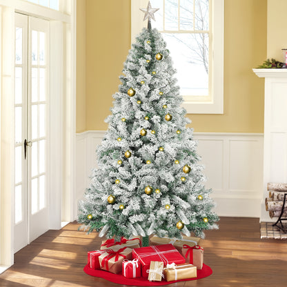 Kunstkerstboom – Kunstboom – Kerstboom Met Sneeuwvlokken – Nepspar – Flocked Kerstboom – 210 cm Hoog – Duurzaam PVC Met Inklapbare Metalen Stand