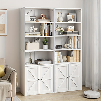 Boekenkast – Boekenrek – Open Kast – Vakkenkast – Opbergrek – Wit Hout – 6 Vakken Met Deuren – Robuust Hardhout – Vrijstaand – Eenvoudige Montage