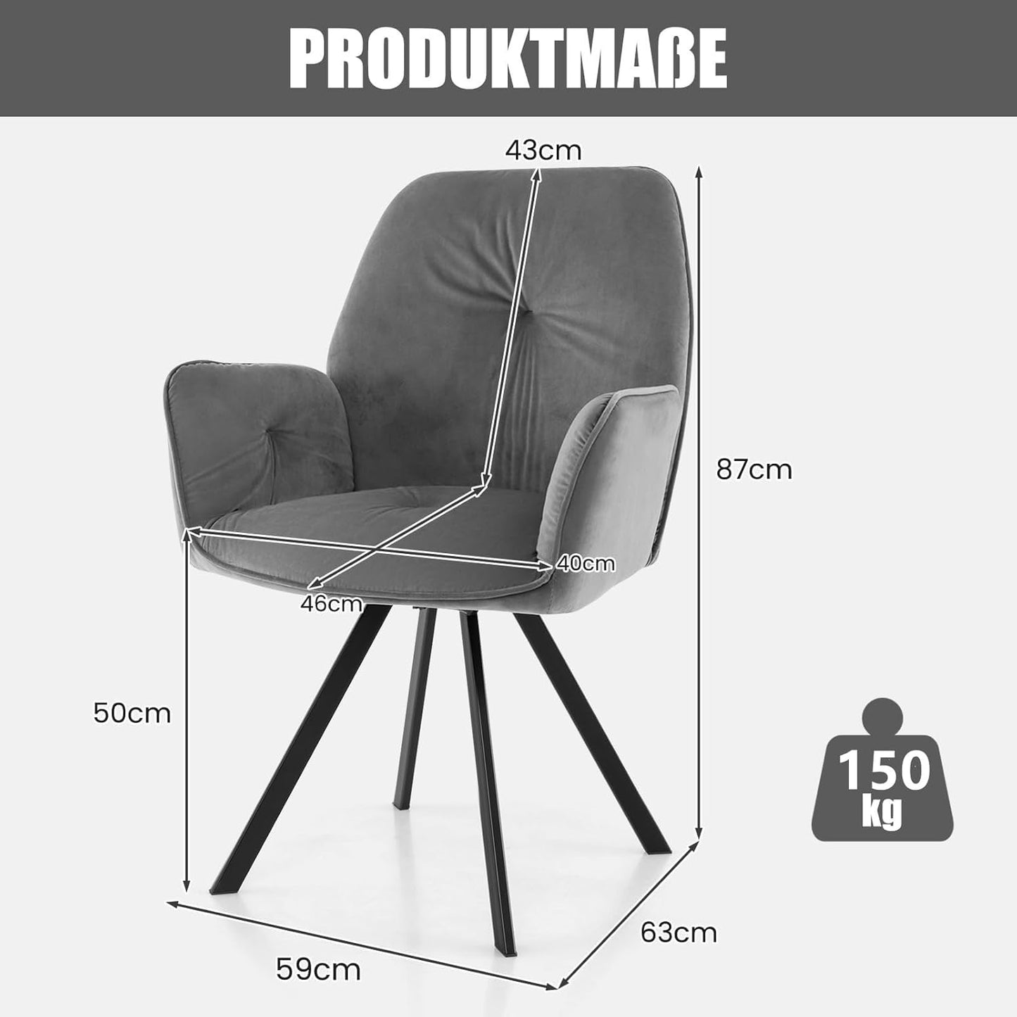 Draaistoelen Eetkamerstoelen – Eetkamerstoelen – Vergaderstoelen – Bureaustoelen – Loungestoelen – 360° Draaibaar – Fluwelen Bekleding Grijs