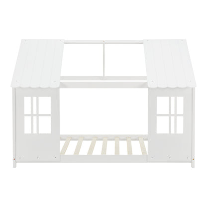 Kinderbed – Huisjesbed – Kinderbedden – Eenpersoonsbed – Speelbed – Massief Hout – Semi-Open Ontwerp – 140x200 cm – Wit