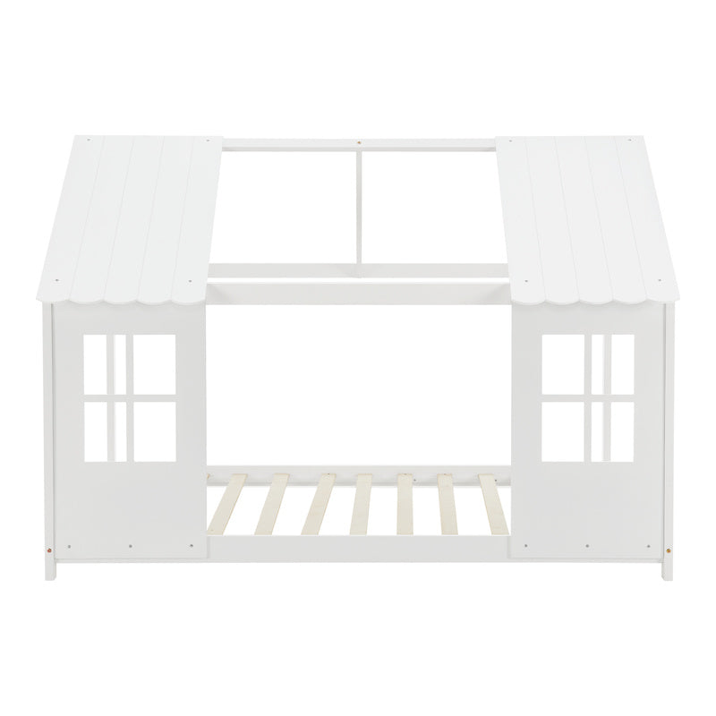Kinderbed – Huisbed – Bedhuisje – Kinderbedhuis – Kinderbed Halfopen Huisdesign – 140x200 cm – Massief Dennehout – Inclusief Lattenbodem