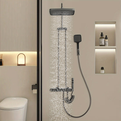 Modern Wall-Mounted Bath Tap with Hand Shower - 5-in-1 Shower System, Brass & Stainless Steel Construction, Black Finish, Corrosion Resistant for Contemporary Bathrooms, Bathroom Upgrade, Sleek Bathroom Style, Durable Bathroo