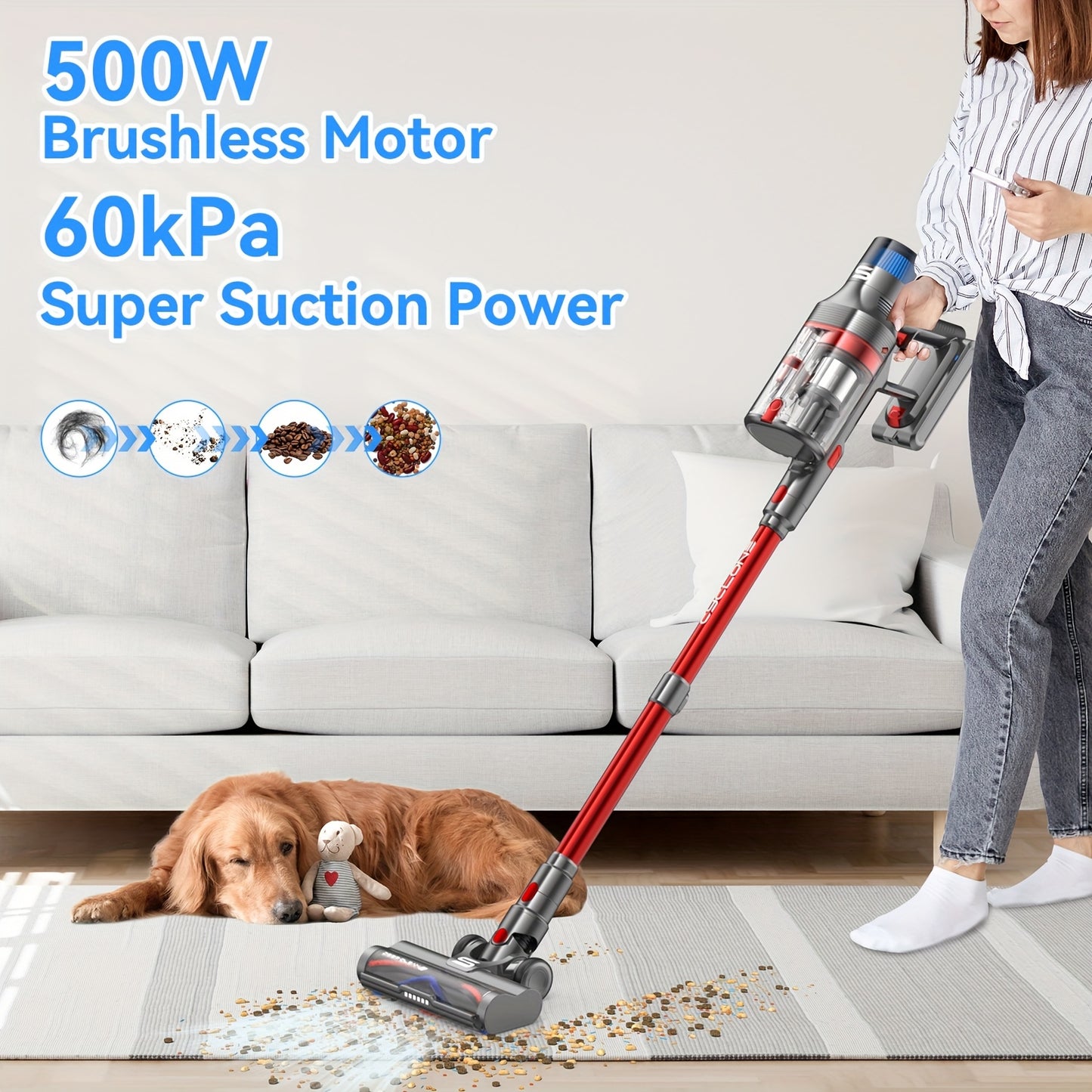 Zakloze Stofzuiger – Stofzuiger Zonder Zak – Draadloze Stofzuiger – Vacuüm Cleaner – Cycloonstofzuiger – 500W Brushless Motor – 1,5L Stofreservoir