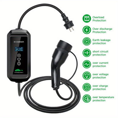 EV Charger 16A 3.6KW Type 2 Charging Wallbox Electric Vehicle Hybrid Car Cable 5m