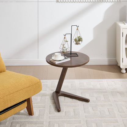Bijzettafel – Tafeltje – Nachtkastje – Sidetable – Banktafel – Rond – Houtlook – Ruimtebesparend Design – Z-vormige Voet Stabiel