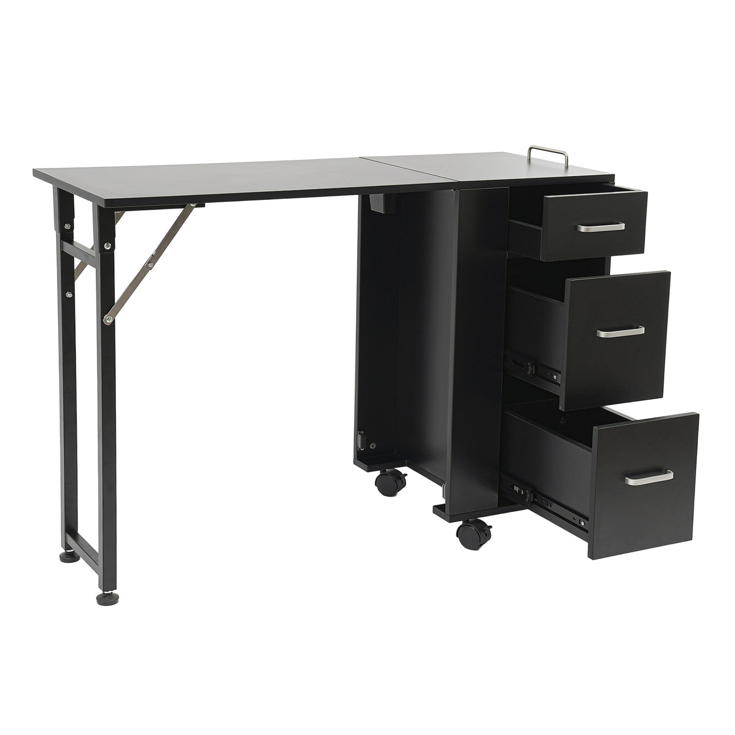 Opvouwbare Manicure Tafel – Nageltafel – Nagelwerkplek – Beauty Tafel – Schoonheidstafel – Met 3 Lades – Zwenkwieltjes Met Rem – Zwart