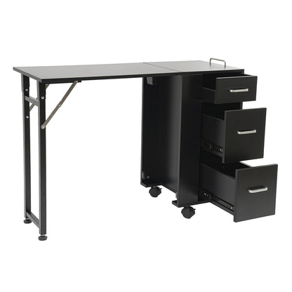 Opvouwbare Manicure Tafel – Nageltafel – Nagelwerkplek – Beauty Tafel – Schoonheidstafel – Met 3 Lades – Zwenkwieltjes Met Rem – Zwart