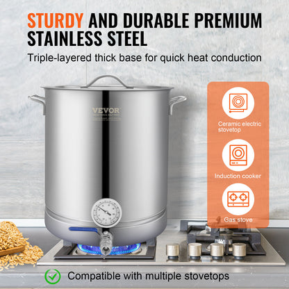 Brouwketel – Brouwpan – Maischketel – Bierbrouwketel – Fermentatieketel – 60 Liter Capaciteit – Roestvrij Staal Tri Ply Bodem