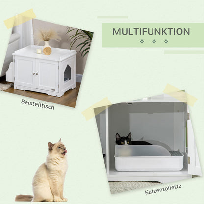 Modern White Cat Litter Box & House with Magnetic Double Door, Partitioned Interior, Side Storage Shelf - Spacious Multi-Functional Cat Enclosure with Ventilation System, Odor Control & Easy-Clean Design, Durable Construction