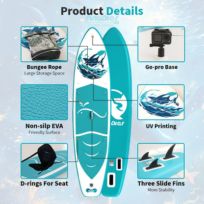 Paddleboard – SUP Board – Stand Up Paddle – Opblaasbaar Board – Suppen – 350x84x15 cm – Hoogwaardig PVC – Blauw-Wit Tijgerwalvis Design