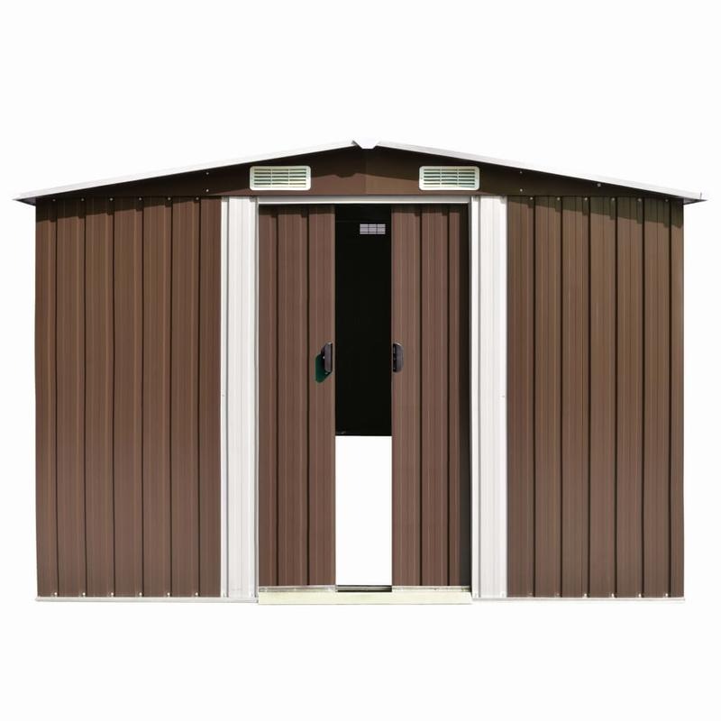 Large 257x580x181cm Heavy-Duty Steel Frame Outdoor Storage Shed with Removable Brown Roof & Walls - Spacious Portable Garden Shed for Backyard, Patio, Temporary Warehouse Storage - Durable Steel Construction, Easy Assembly, I