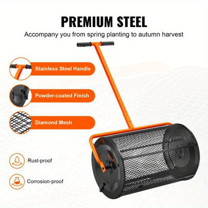 Compoststrooier – Meststrooier – Grondstrooier – Turfstrooier – Verstelbare Handgreep – Gepoedercoat Staal – Werkbreedte 60 Cm
