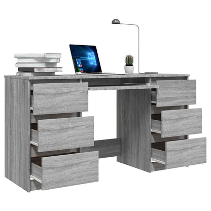 Bureau – Schrijftafel – Werktafel – Computerbureau – Studiebureau – Sonoma Grijs – 6 Lades – Vochtbestendig Hout