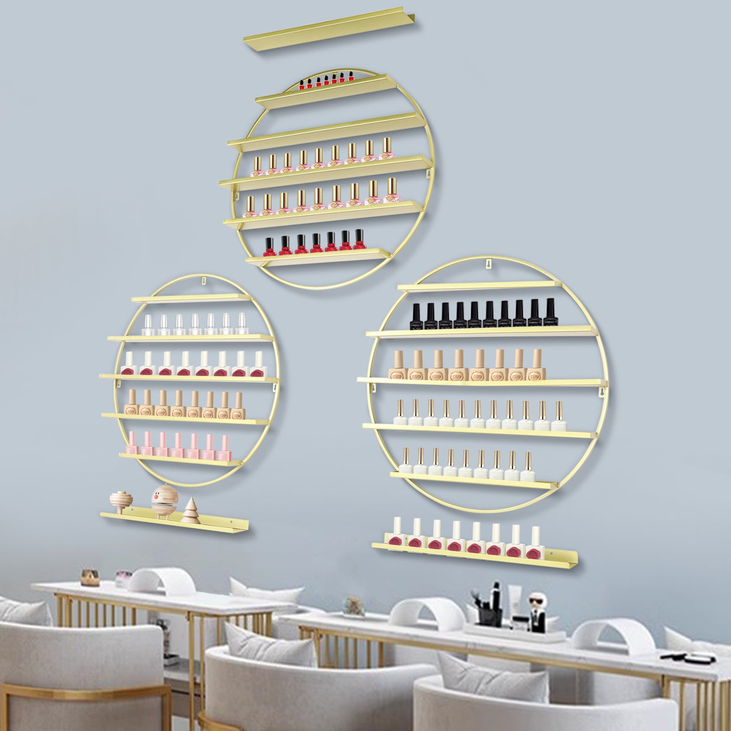 Circular Five-Layer Iron Nail Polish Gel Display Rack Six-Piece Set - Golden