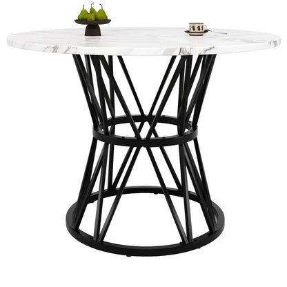 Round Dining Table (100×100×76cm), Kitchen & Living Room Coffee/Dinner table for 4, Stylish Metal Legs, Golden Finish, Table for Dining Room, Coffee Table with Storage, Round Dinner Table, Rectangular Dining Table, Marble R