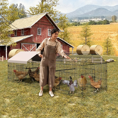 Kippenren – Kippenhok – Buitenren – Dierenren – Pluimveestal – Metalen Constructie – 330x100x100 cm – Weerbestendig Dak – 4 Toegangsdeuren
