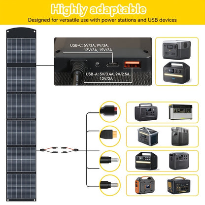 Draagbaar Zonnepaneel – Opvouwbaar Solar Charger – Mobiele Solar Generator – Outdoor Zonnepaneel – Camping Zonnepaneel – 200W Vermogen – USB-C PD3.0 & USB-A QC3.0 – Lichtgewicht Met Kickstand