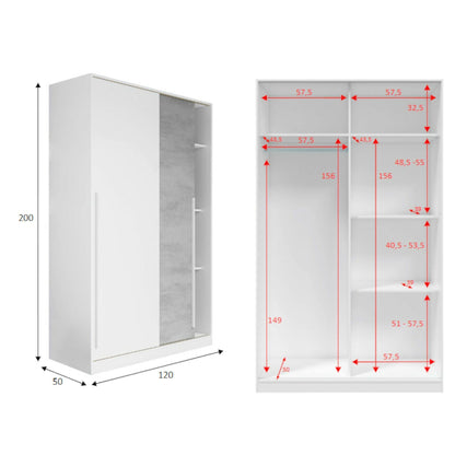 2-Door Wardrobe, Bedroom Closet with Hanging Rod and 3 Shelves, 120x50x200 cm, Available in 2 Colors