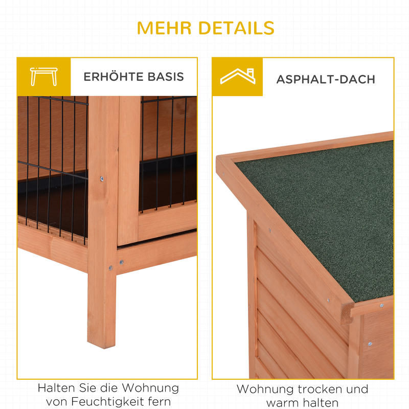 Double-Story Small Animal Hutch with Ramp & Removable Ramp Door - Sturdy Fir Wood Guinea Pig Cage, Rabbit House with Lower Storage Shelf, Spacious Two-Level Design, Easy-Clean Sliding Tray & Ventilation Mesh - 53.5"x19.7"x36.