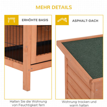 Double-Story Small Animal Hutch with Ramp & Removable Ramp Door - Sturdy Fir Wood Guinea Pig Cage, Rabbit House with Lower Storage Shelf, Spacious Two-Level Design, Easy-Clean Sliding Tray & Ventilation Mesh - 53.5"x19.7"x36.