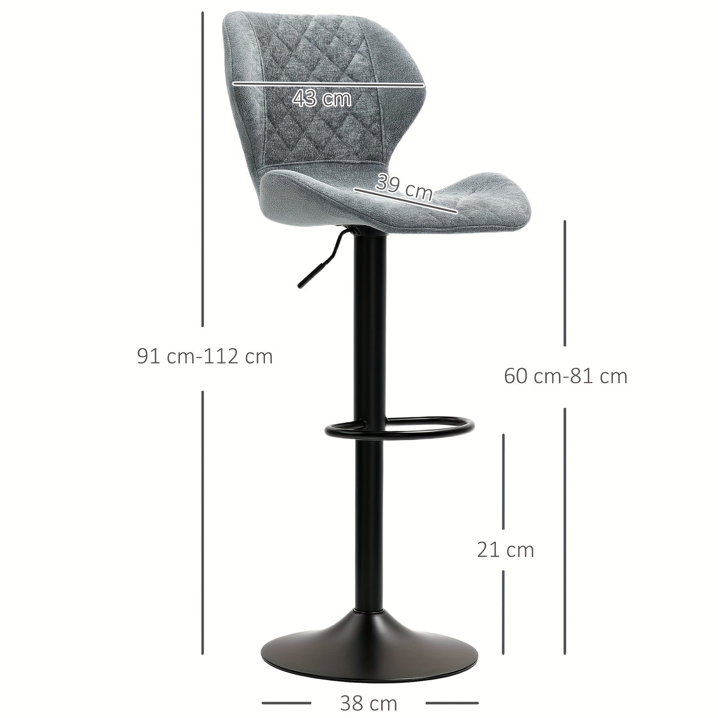 Barkrukken – Barstoelen – Keukenkrukken – Counterstoelen – Barkruk Set 2 – Donkergrijs – Verstelbare Zithoogte – 360° Draaibaar Met Chenille Bekleding