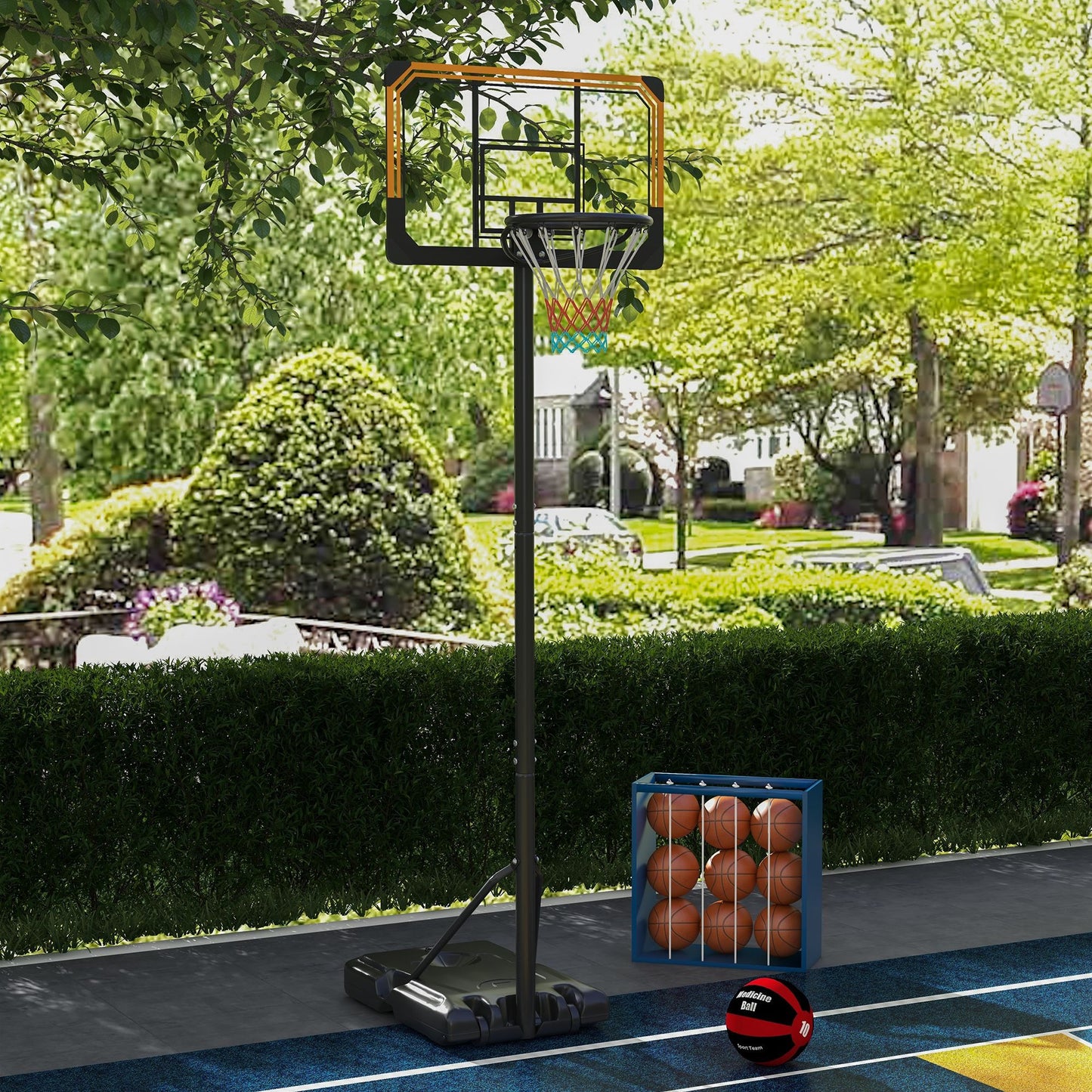Basketbalpaal – Basketbalstandaard – Basketbalring – Basketbalnet – Basketbalset – Verstelbare Hoogte 235-264 cm – Zwarte Stevige Gewichtsbasis Met Wielen