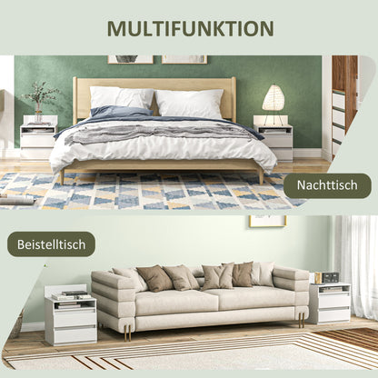 Nachtkastje – Nachtkastjes – Bedkastje – Slaapkamerkastje – Wit – 2-delige Set – Modern Design – Lade en Open Plank – Compact Formaat